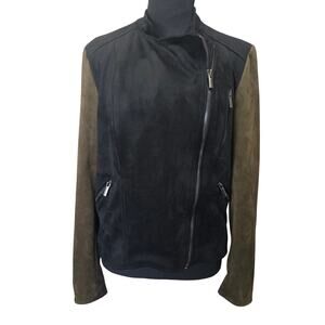 ⭐️Kut from the Kloth Black Olive Green Faux Suede Moto Jacket Sz M
